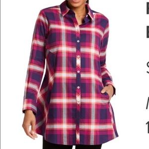 Plaid Brushed Cotton Blend Tunic Top